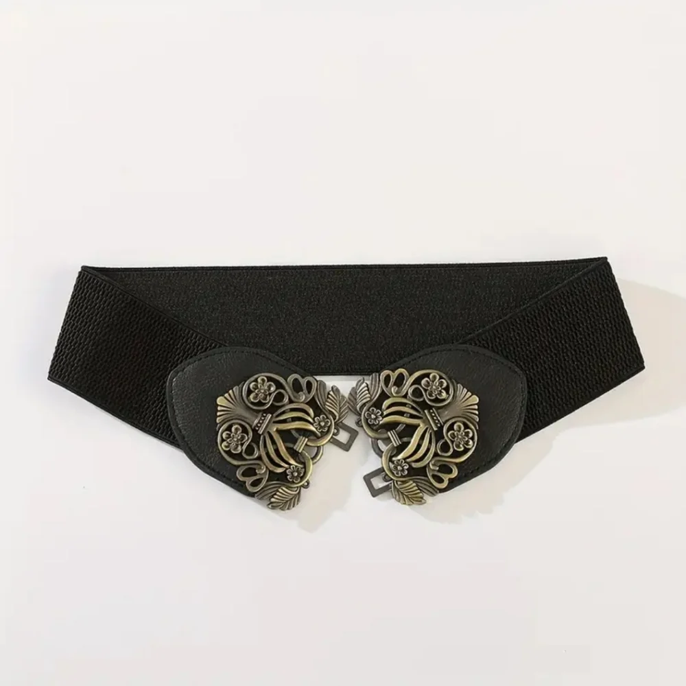 Retro Style Elegant‎ Black and Gold Elastic Women's Belt One Size